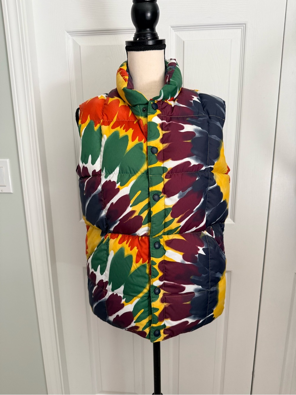 Lands End Multicolor Down Puffer Vest - Green, Yellow, Burgundy, Navy juniors 14